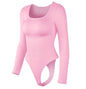 Seamless Threaded Square-neck Waist-cinching Button-front Shapewear Bodysuit