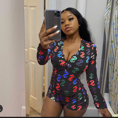 Fashion Sexy Printed Letter Home Wear Tights Jumpsuit