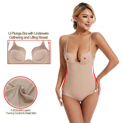 Tight Suspender Jumpsuits Backless U-shaped Bra Shapewear Adjustable Breast Support Tummy Corset Womens Clothing For Party Wedding