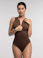 Seamless Ribbed Zip-front Sleeveless Briefs Bodysuit