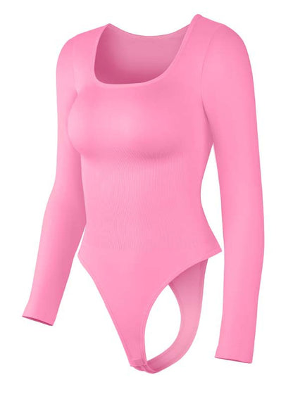 Seamless Threaded Square-neck Waist-cinching Button-front Shapewear Bodysuit