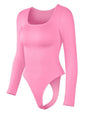 Seamless Threaded Square-neck Waist-cinching Button-front Shapewear Bodysuit