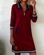 Casual Sports Dress Fashion Lapel Zipper Pockets Long Sleeve Dresses For Women Clothing