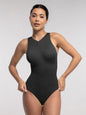 Seamless Ribbed Zip-front Sleeveless Briefs Bodysuit