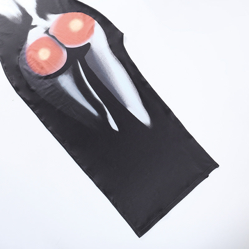 Deep V High Slit Casual Fashion Human Body Printed Sexy Sling Dress