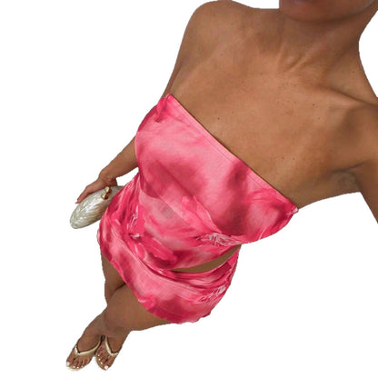 Romantic Floral-print Asymmetric Hem Tube Skirt