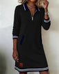Casual Sports Dress Fashion Lapel Zipper Pockets Long Sleeve Dresses For Women Clothing