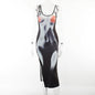 Deep V High Slit Casual Fashion Human Body Printed Sexy Sling Dress
