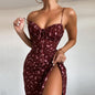 Women's Fashion Printed Lace Up Slit Slip Dress