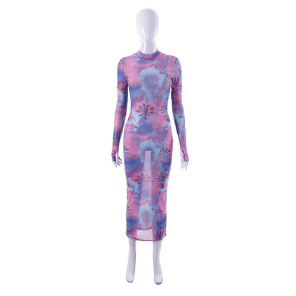 Gauze Printed Casual Long Dress