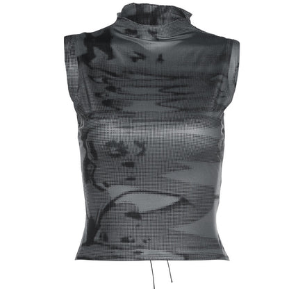 Women's Sleeveless Crew Neck Cutout Tank Top Mid Skirts