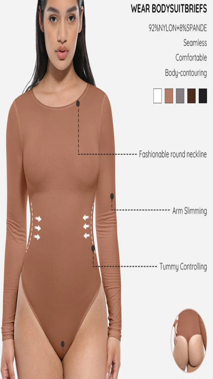 Seamless Bodysuit Long Sleeve Slim Corset Shapewear Bodysuit