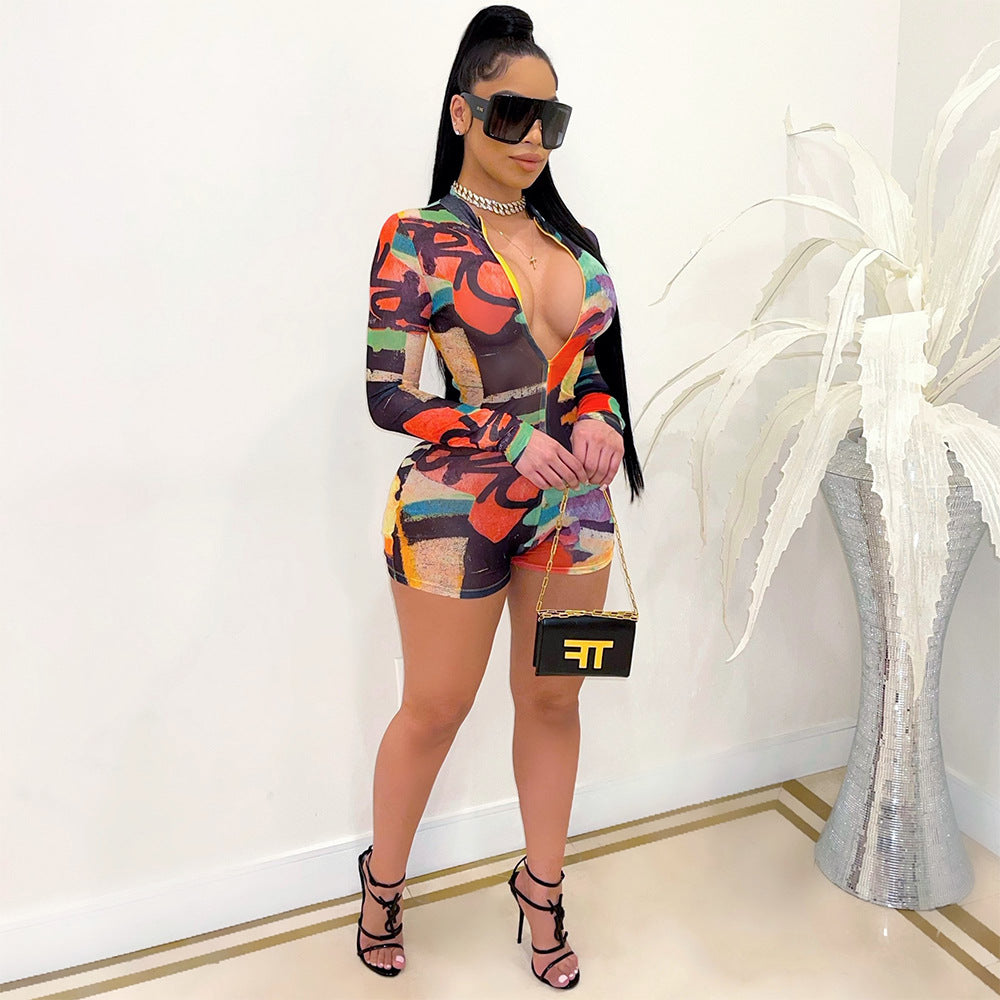 Fashion Sexy Digital Print Jumpsuit