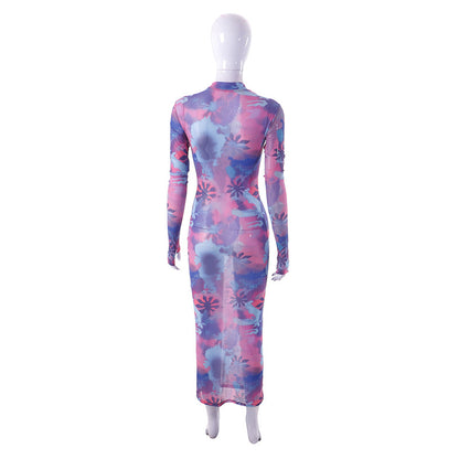 Gauze Printed Casual Long Dress