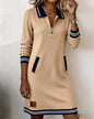 Casual Sports Dress Fashion Lapel Zipper Pockets Long Sleeve Dresses For Women Clothing