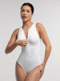 Seamless Ribbed Zip-front Sleeveless Briefs Bodysuit