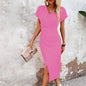 Slim-fit Short-sleeved Dress Fashion Sexy Split V-neck Dress Summer Women's Clothing