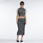 Women's Sleeveless Crew Neck Cutout Tank Top Mid Skirts