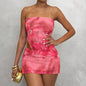Romantic Floral-print Asymmetric Hem Tube Skirt