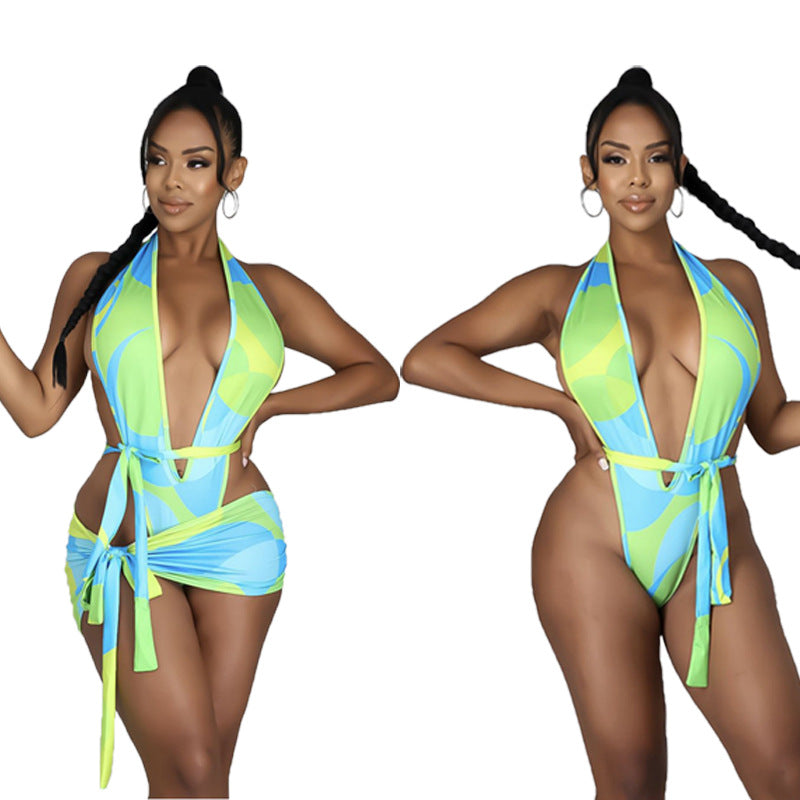 Colorful Print Halter Swimsuit Two Piece
