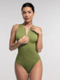 Seamless Ribbed Zip-front Sleeveless Briefs Bodysuit