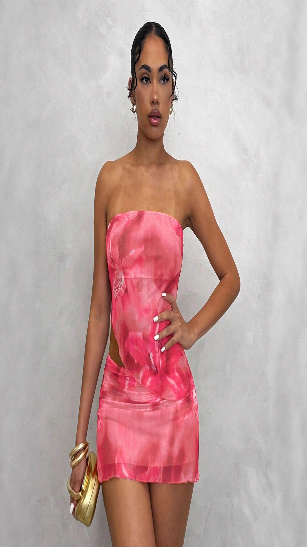 Romantic Floral-print Asymmetric Hem Tube Skirt